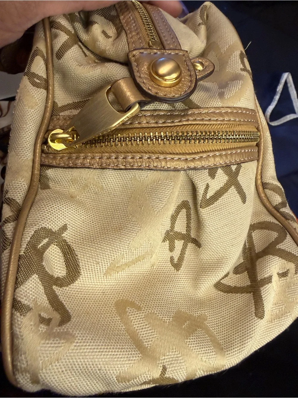 B. Makowsky  Beige Logo Satchel with Gold Accents